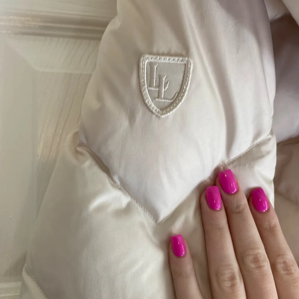 Larry Levine down medium cream puffer winter jacket coat flap pockets - Image 7