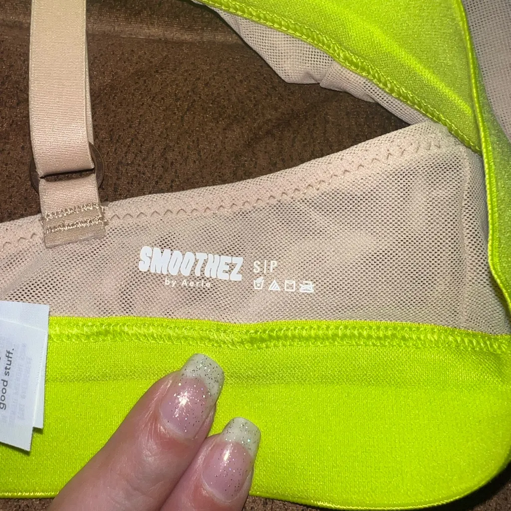 Aerie Smoothez Plunge Mesh Bralette nude and green small Size undefined - Image 4