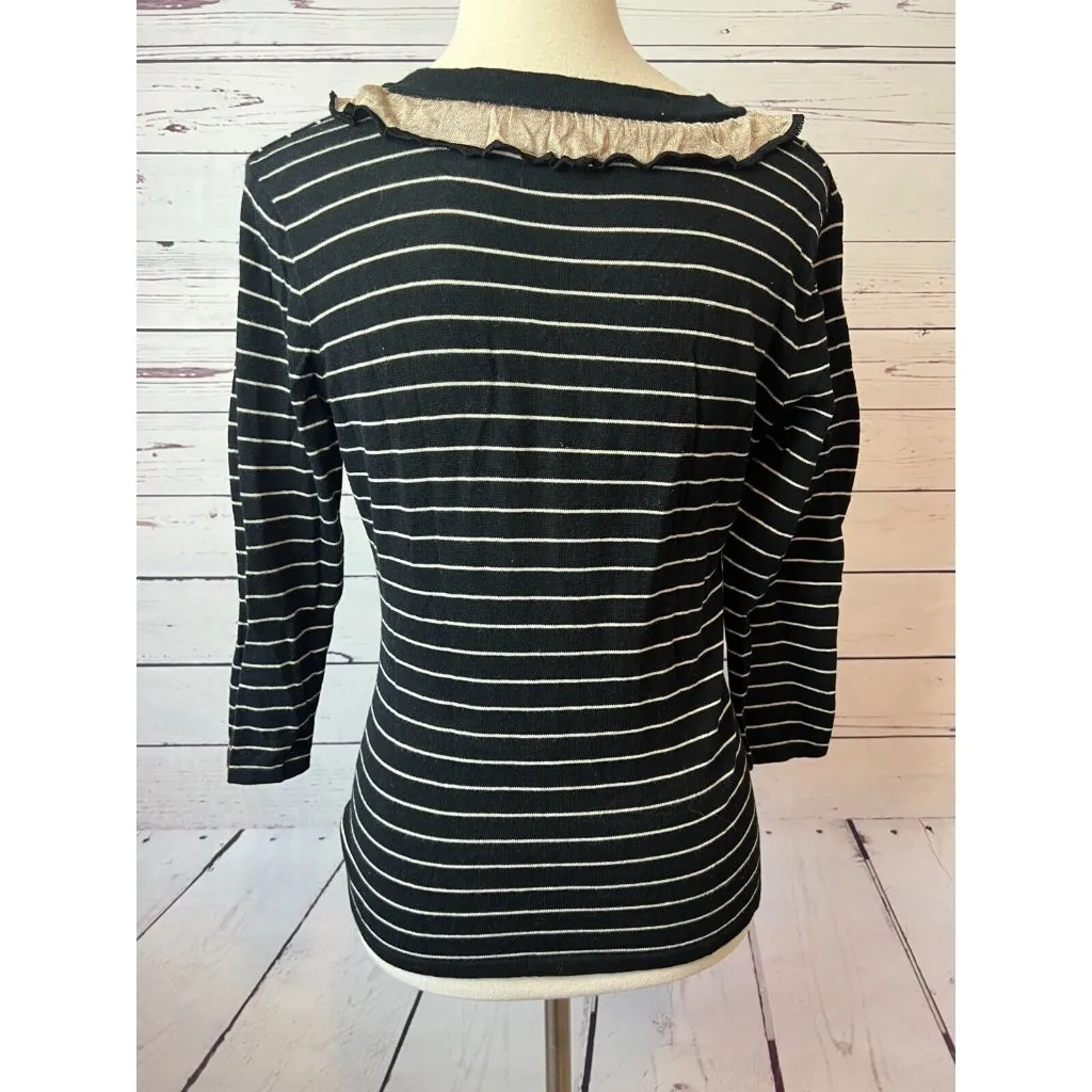 CAbi #276 The Flirt Ruffle Cardigan Sweater size‎ Small 276 Knit Striped Cotton - Image 7