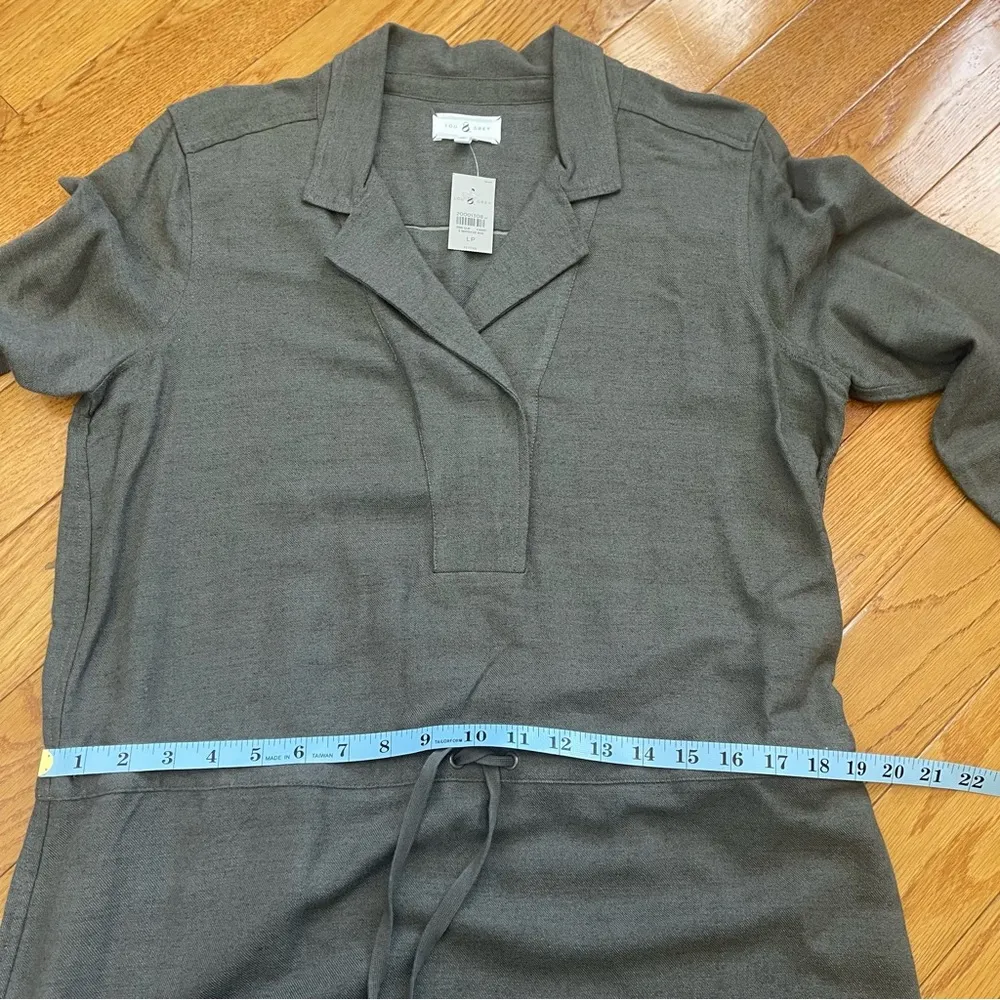 Lou & Grey New Henley Shirt Dress Khaki Grey Sz Large petite Casual short - Image 10