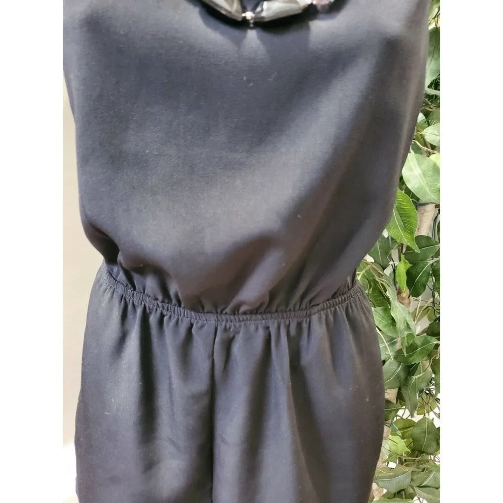 Forever 21 Women's Solid Black Polyester Sleeveless Round Neck Romper Size Small - Image 3