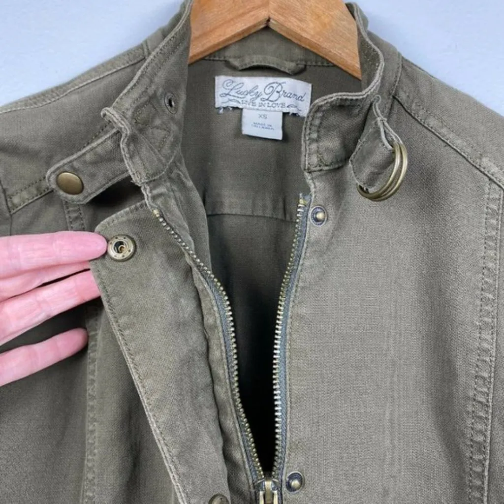 Lucky Brand Jacket Womens‎ XS Army Green Zip Up Snap Button Pockets Stretch - Image 6