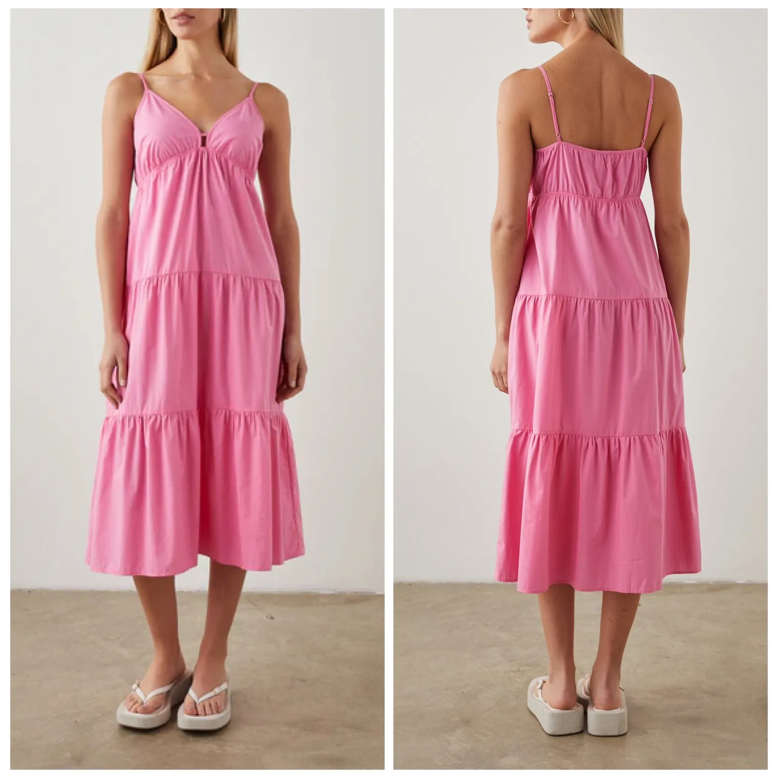 Rails Avril Hot Pink Tiered Midi Dress Sleeveless‎ Sundress Casual Summer - Image 2