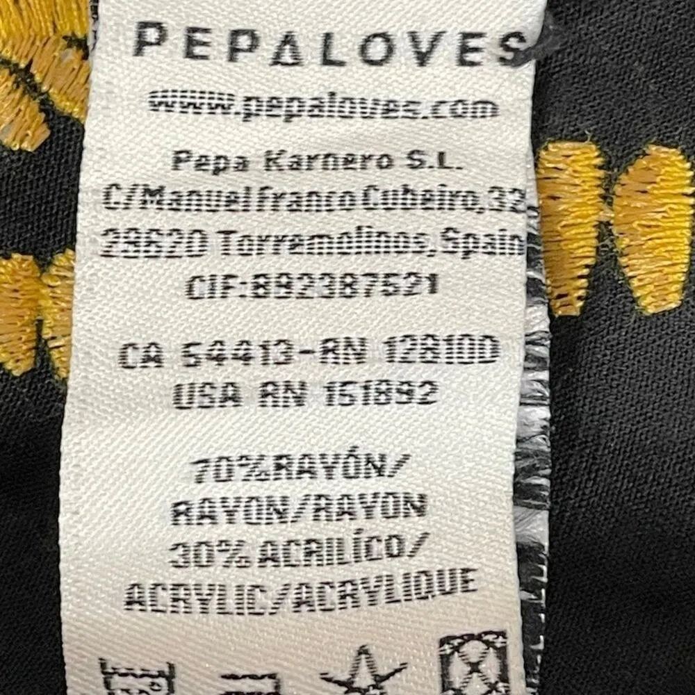 Anthropologie Embroidered Palm Tree Skirt MIDI Black Mustard Gold XS PEPALOVES - Image 11