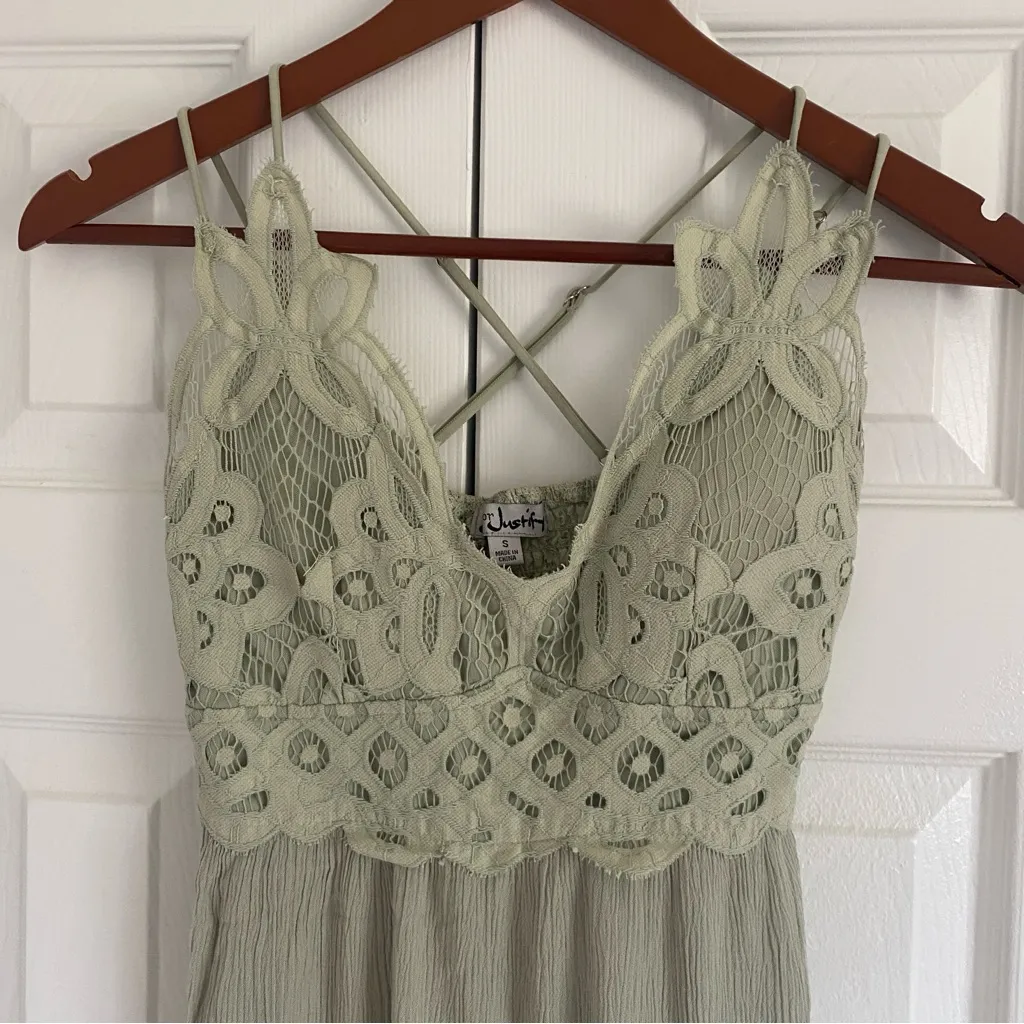 J Justify Small Green Maxi Dress Bohemian Fairy Whimsical Lace Ruffle Romantic - Image 4
