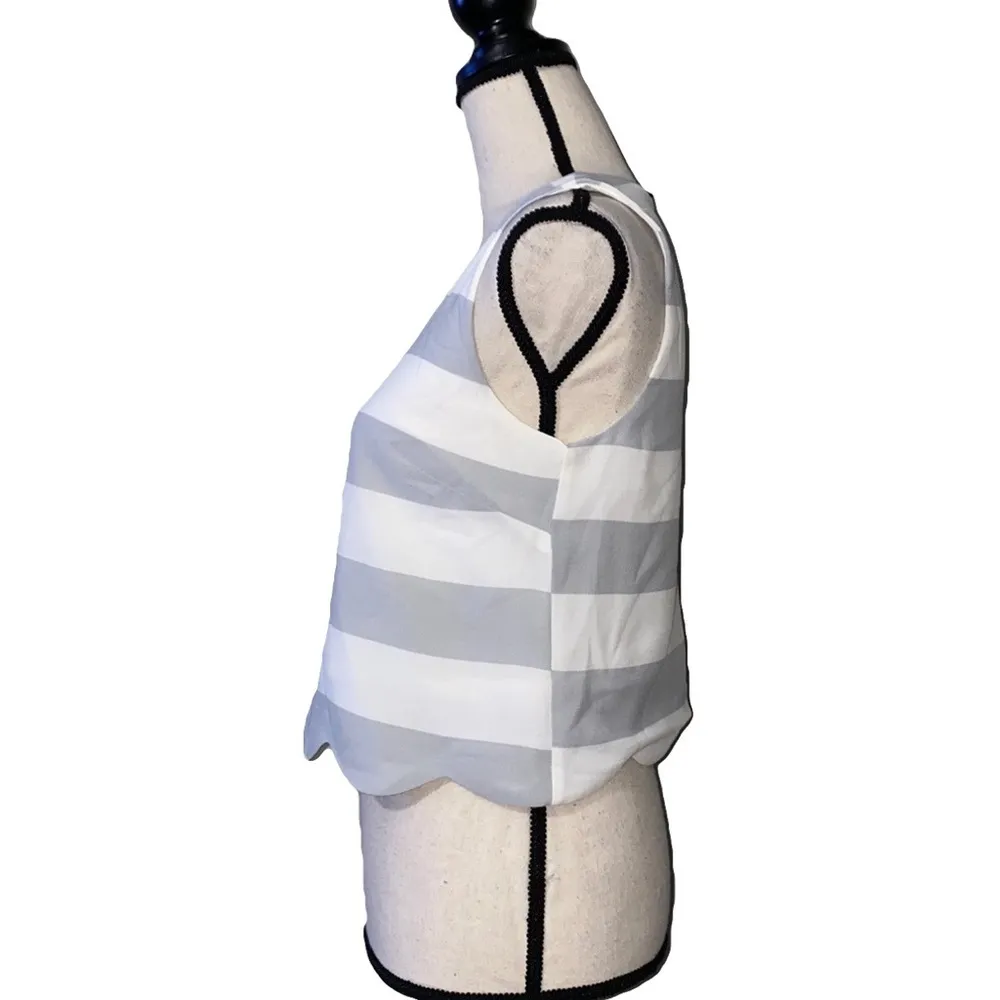 Living Doll junior sz medium cropped scalloped edge Grey and Ivory striped tank - Image 2