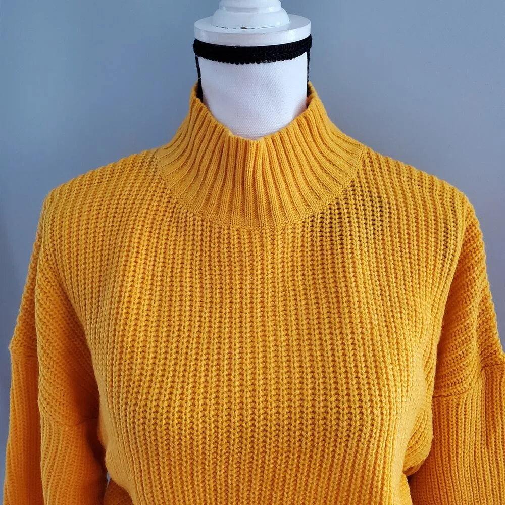 Zaful Women's Yellow Crop Turtleneck Knit Sweater Size S - Image 3
