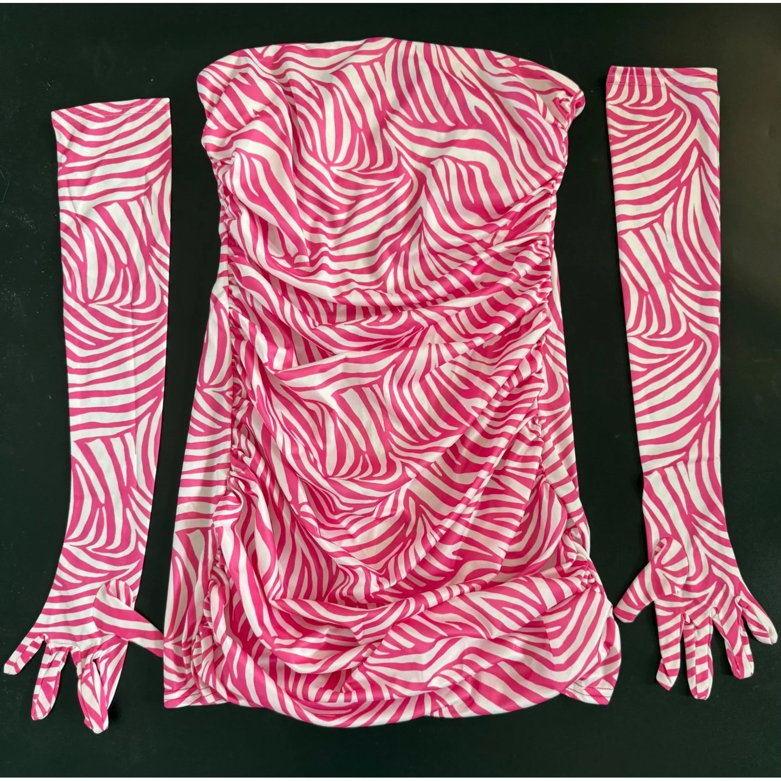 New!‎ Miscreants Cupid Mini Dress & Oprah Gloves Pink Zebra Sz Large $595 - Image 4