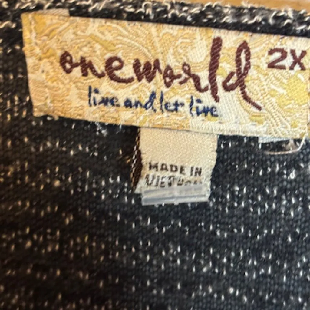 One World Sweater Women's Size 2X 3/4 Sleeves Embellished Lightweight Black Gray - Image 4