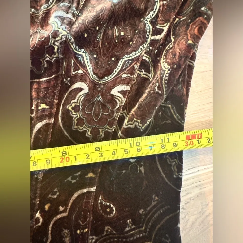 VTG Karen Alexander brown velvet paisley button down midi long sleeve dress S - Image 8