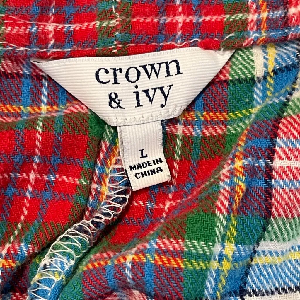 Crown & Ivy‎ Flannel Holiday Pajamas Women's Size Large Plaid Cotton Christmas - Image 5