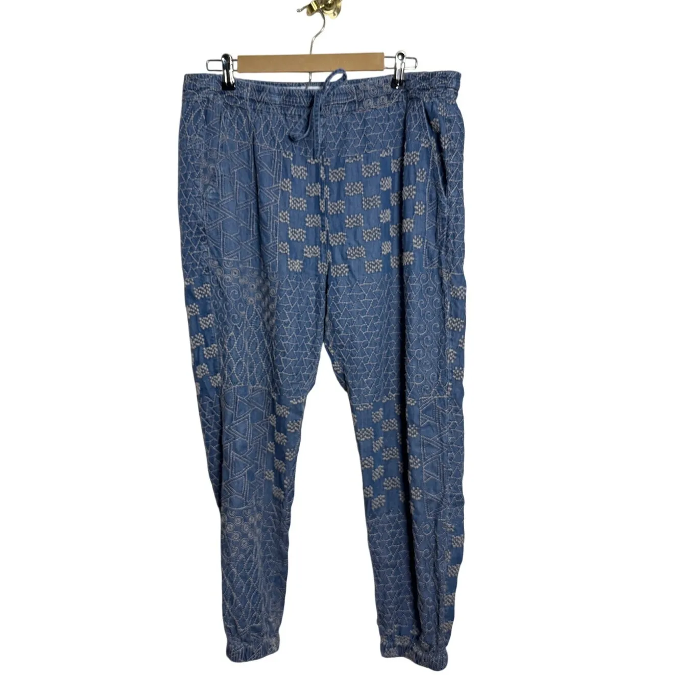 Johnny Was BIYA Cher Embroidered Denim Jogger Pants Chambray Blue Women’s L - Image 3