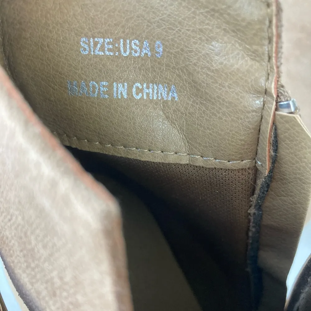 Hawkwell Women's Pointed Toe Side Zipper Slip on Chunky Heel Booties Khaki Color Tan Size 9 - Image 8