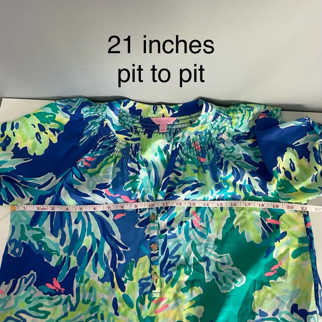 Lilly Pulitzer Elsa 100% Silk Top - Blue Green Pink Tropical Print - Image 8