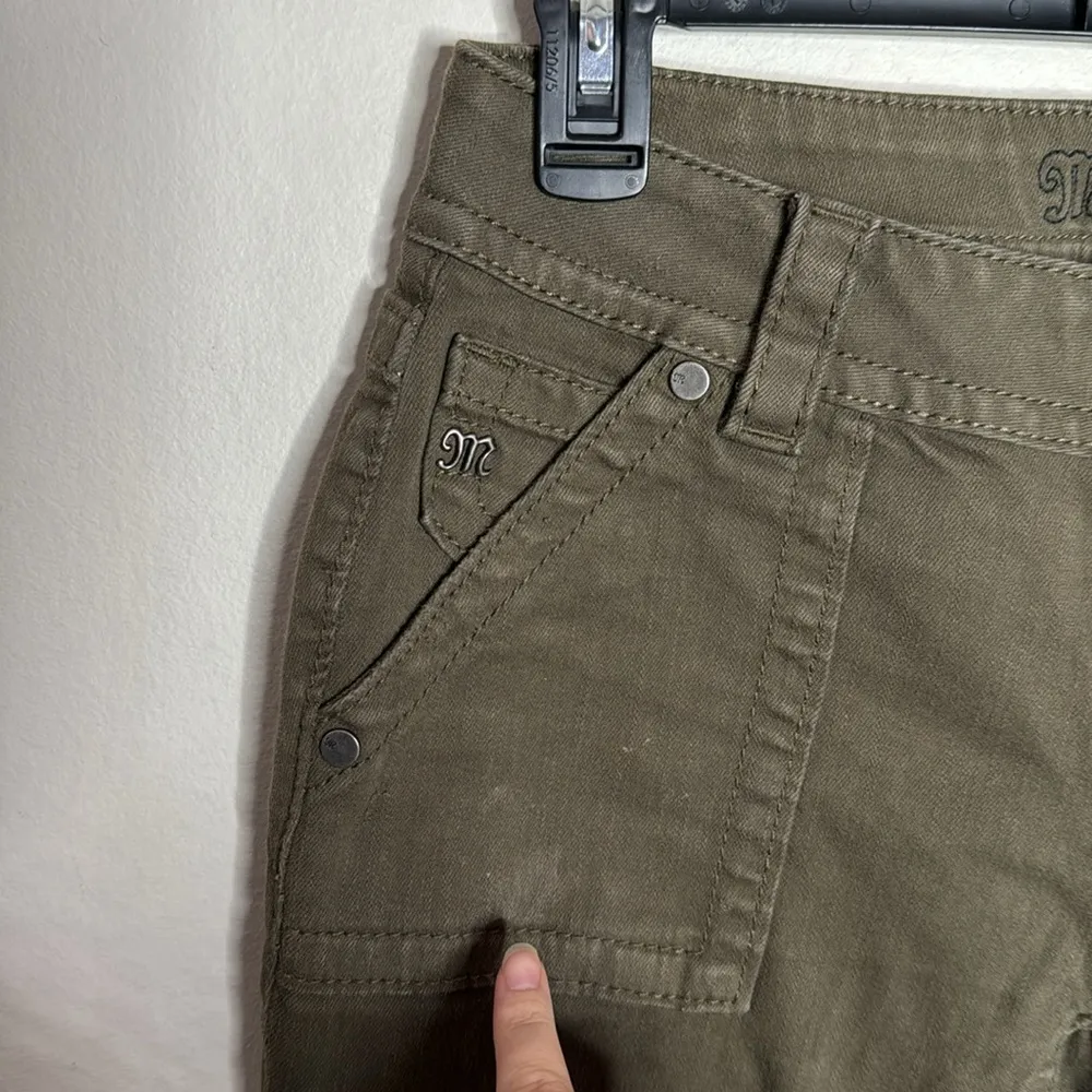 MissMe Mid-rise distressed skinny jeans with patch pockets army green size 27 - Image 5