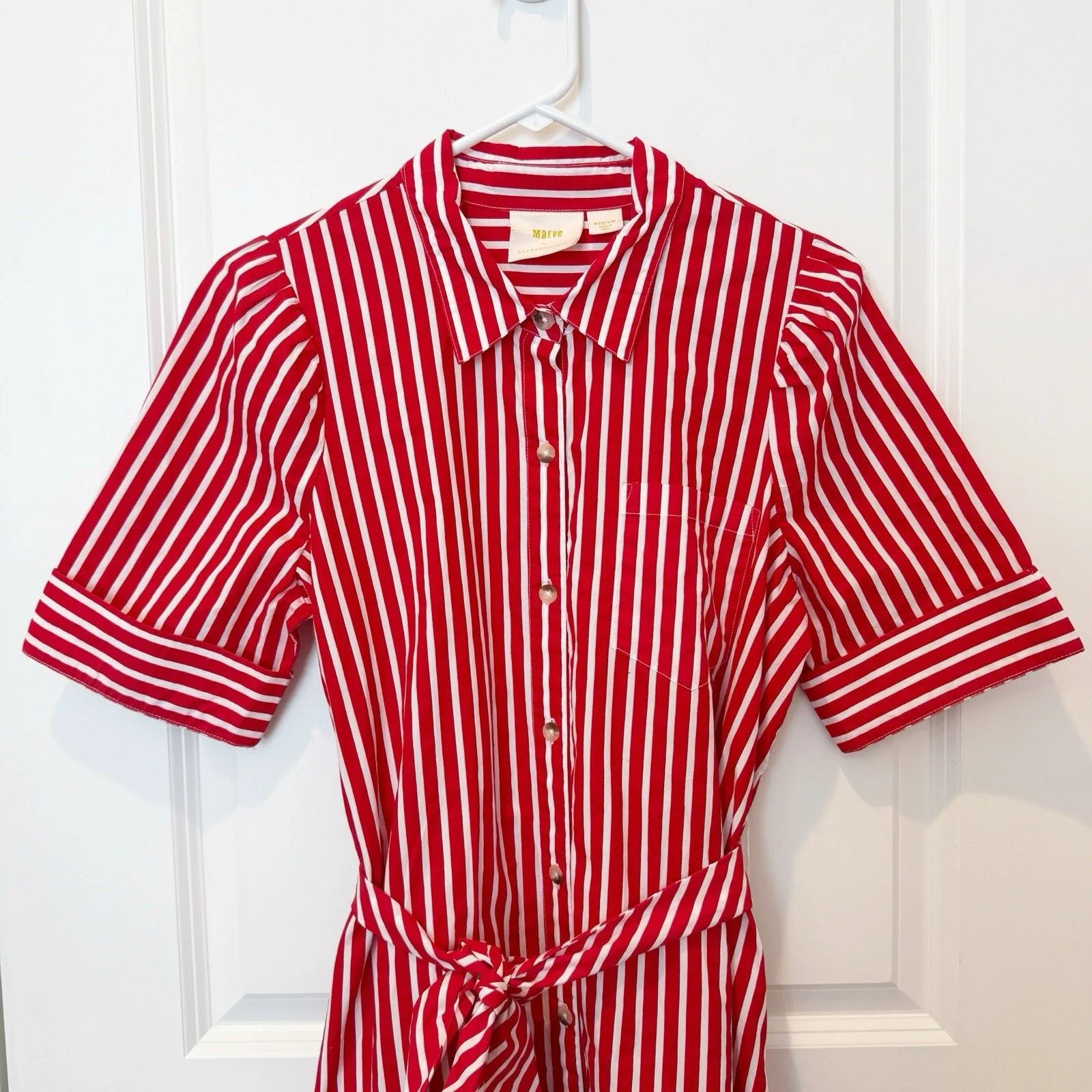 Anthropologie Womens Stripe Button Front T Shirt Dress Sz Medium Classic Preppy - Image 2