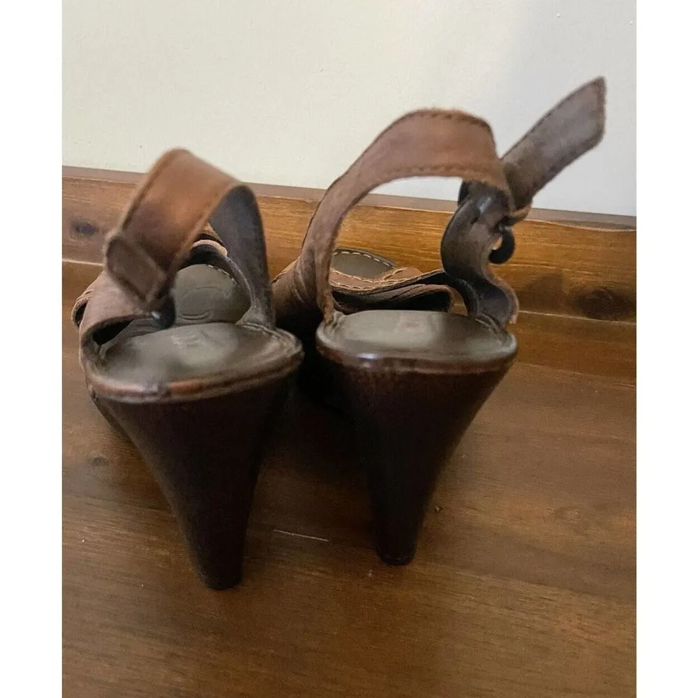 Born Women’s Platform Slingback Sandal Brown Leather size 9M Heels Peep Toe - Image 4