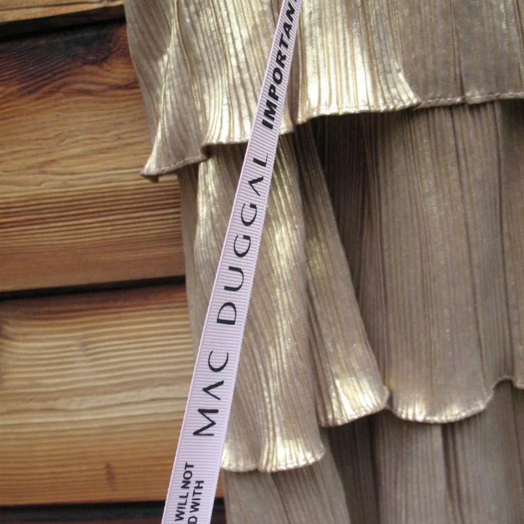 Mac Duggal 26740 Gold Ruffle Tiered Criss Cross Lace Up Gown Dress - Image 11