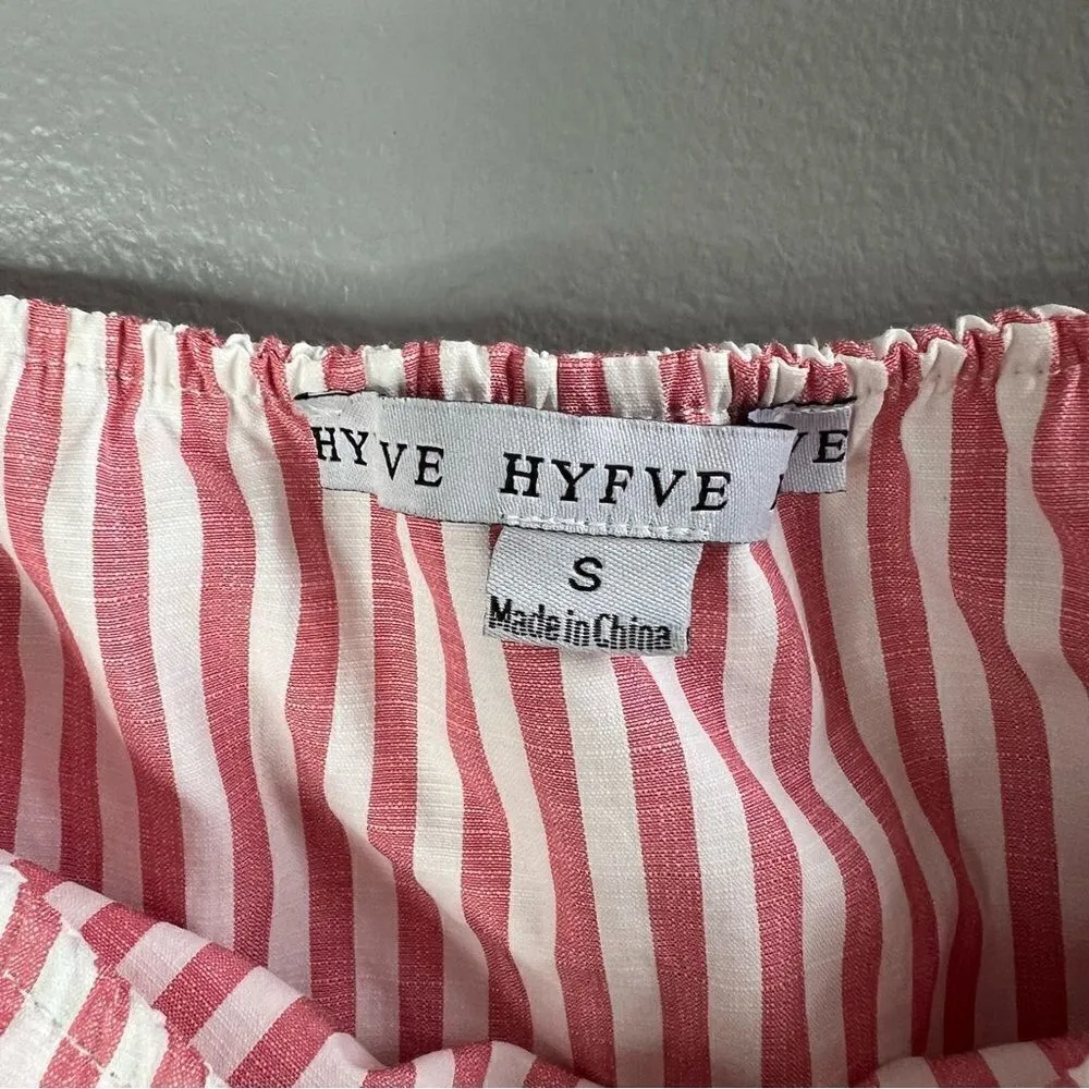 Hyfve Pink Striped Ruffle Off the Shoulder Top Long Bell Sleeve Shirt Size Small - Image 5