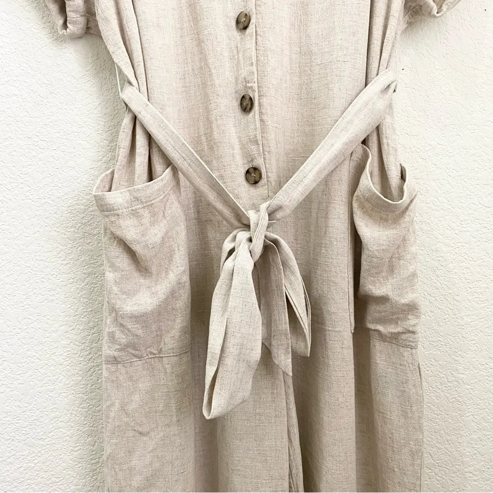 Beige Linen Blend V Neck Button Front Jumpsuit Romper Size XL - Image 10