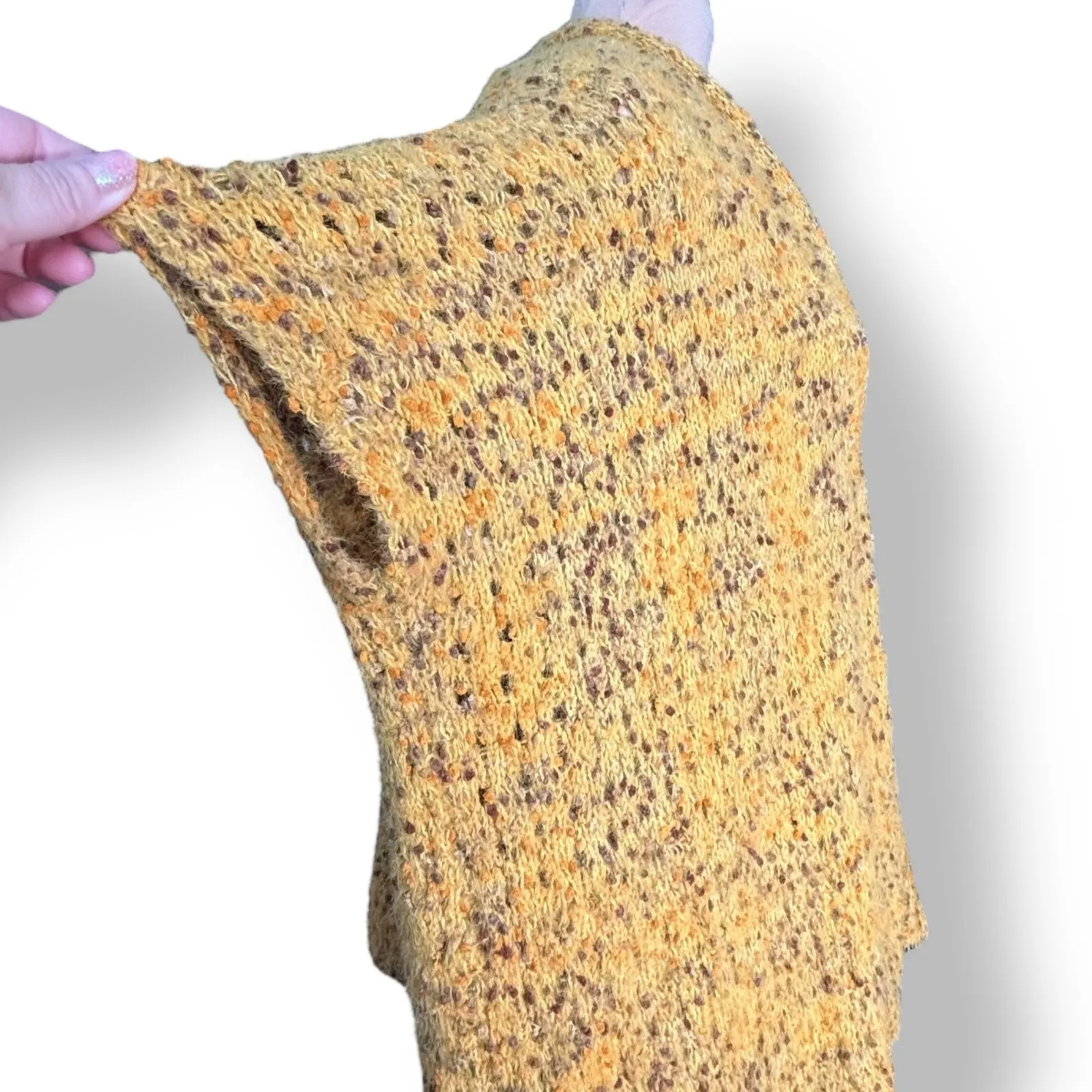 Sole Society Mustard Yellow Speckled Knit Open Front Short Sleeve Poncho Wrap - Image 5