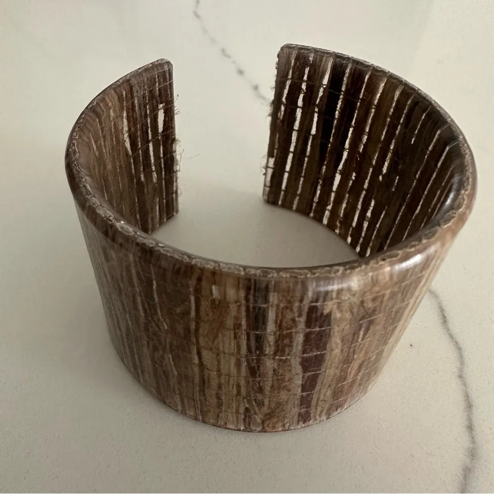 Anthropologie Eco-Resin Banana Fiber Wide Open Cuff Bracelet 1.75" Width Brown - Image 5
