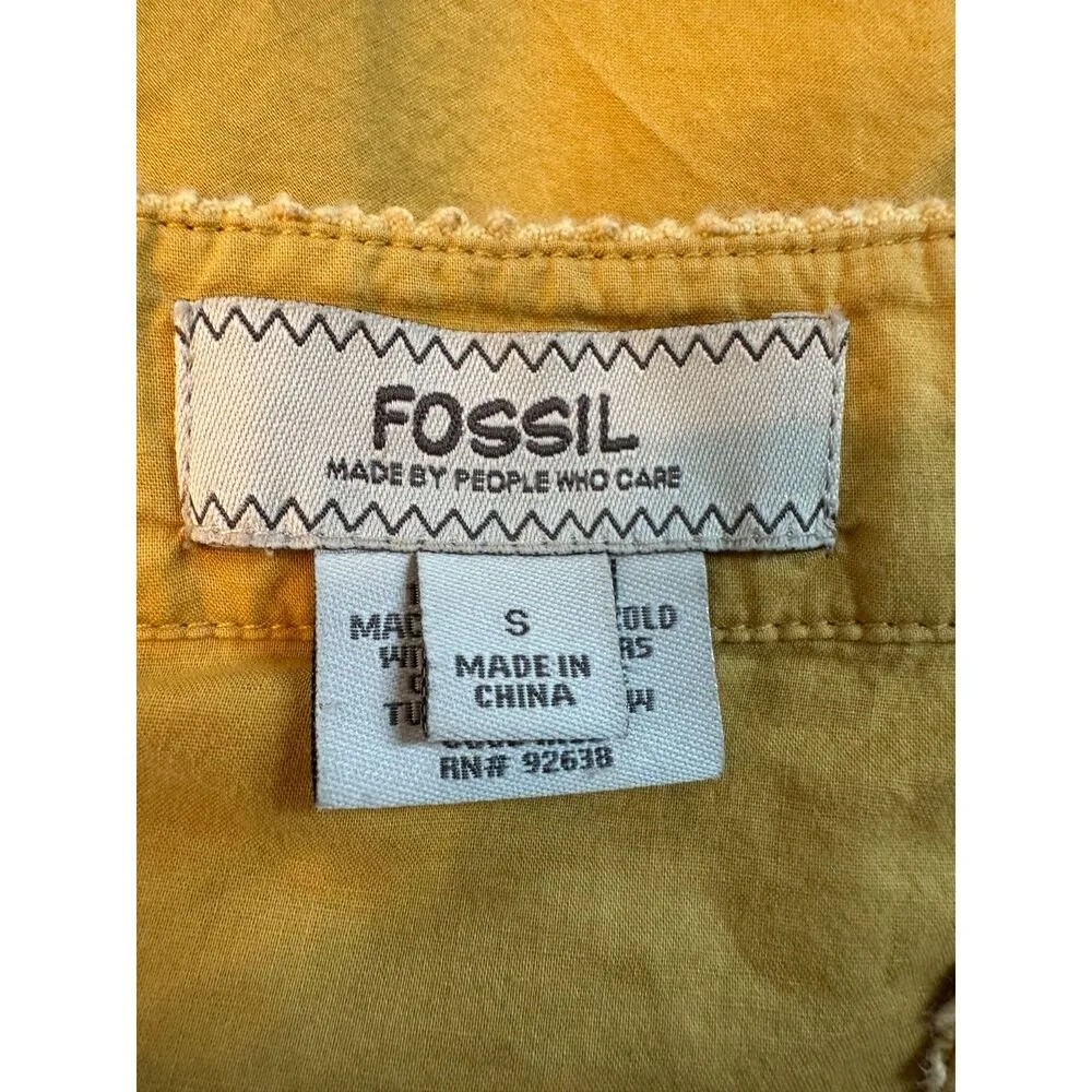 Fossil  Boho Yellow Button Up Shortsleeve Top Size Small - Image 5