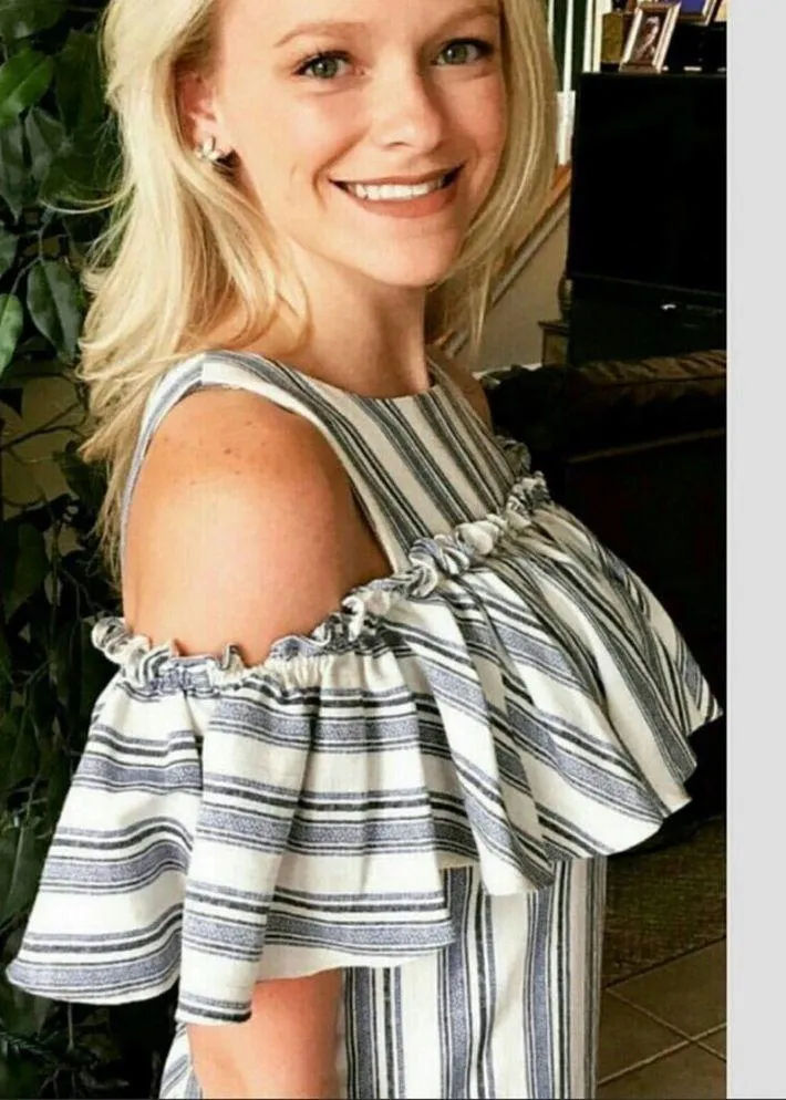 Gianni Bini Mia Striped Ruffle Off Shoulder Cotton Blend Dress Size XS NWT - Image 14