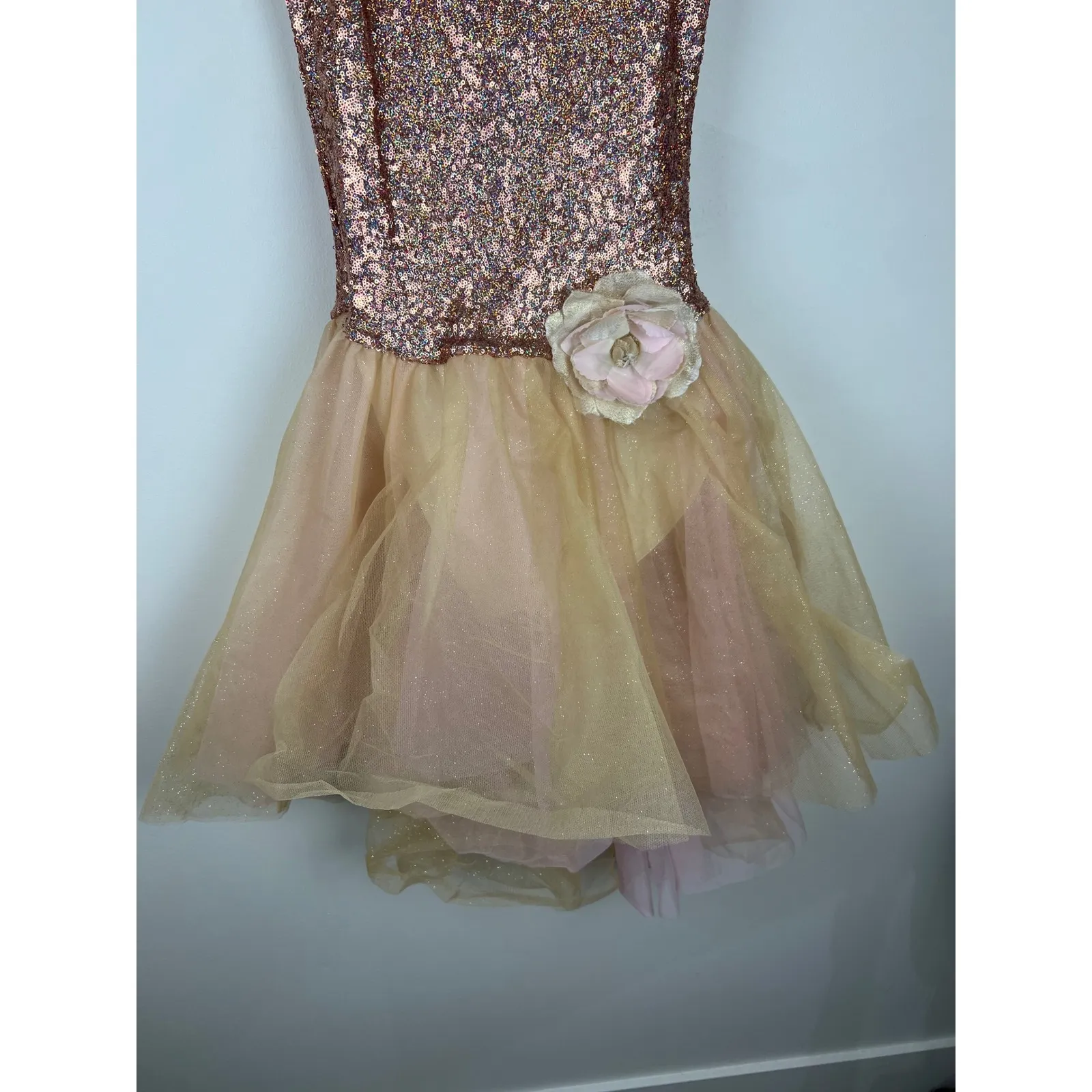 Weissman Sequin Dance Costume Dress Womens MA Pink Gold Tutu Performance Size M - Image 13