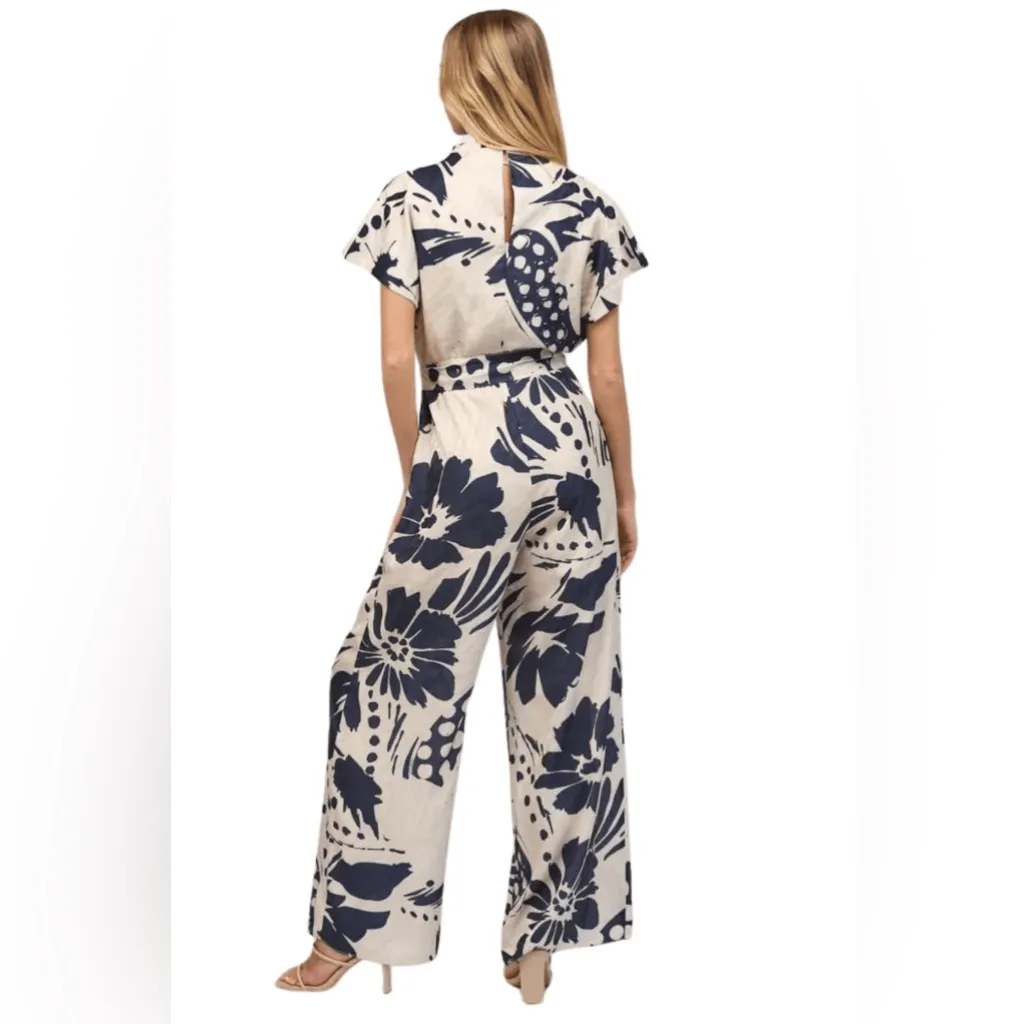 Fate By LFD Abstract Floral Print
Satin Cowl Neck Jumpsuit Blue - Image 2