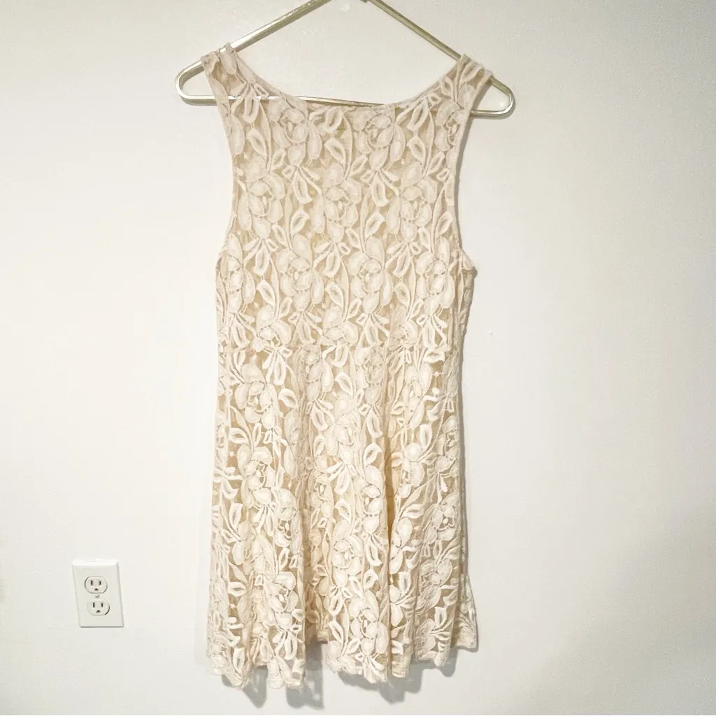 Free People‎ Vintage Size Large Cream Lace Mini Dress Without Slip - Image 4
