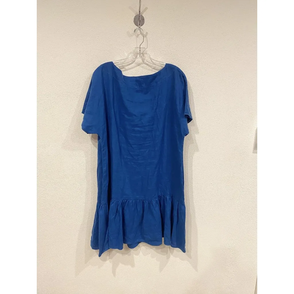 Out of Office Trina Turk Dress Womens Large Linen Ruffle Hem Short Sleeve Summer - Image 5