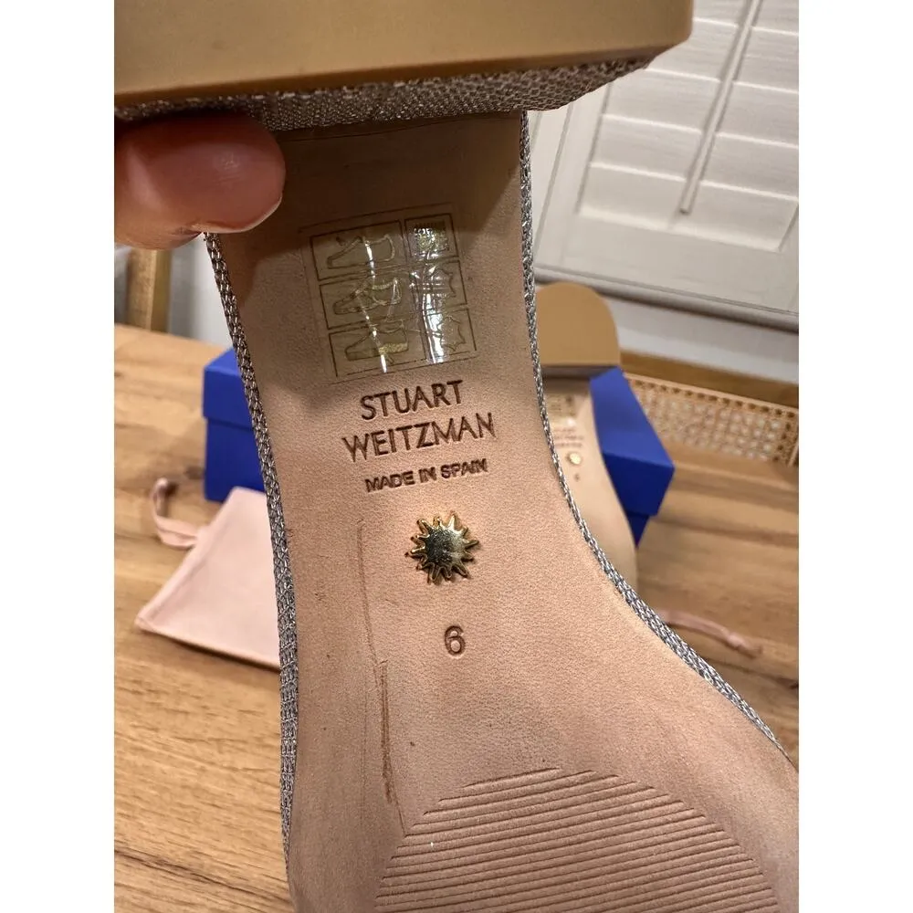 Stuart Weitzman Nudistcurve 35 Block Sandal Heels Silver Size 6 US 36.5 US NIB - Image 13