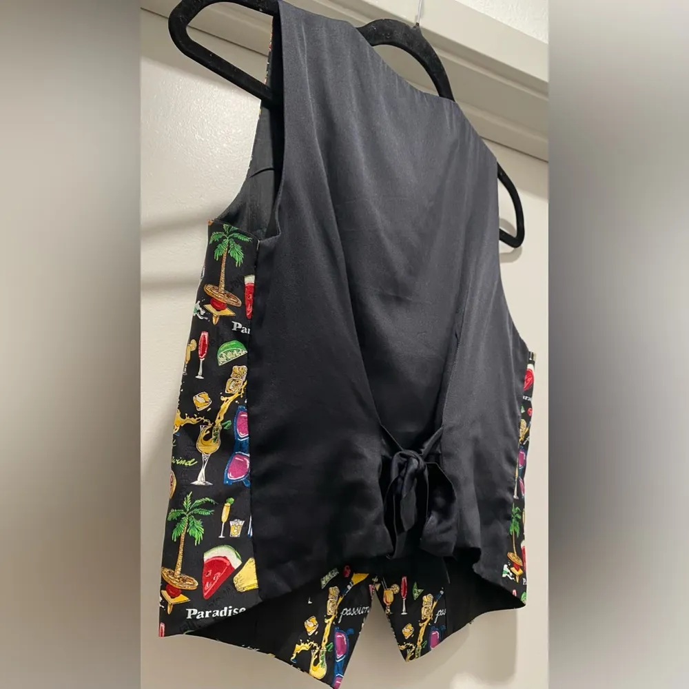 VTG 90s Nicole Miller Petite Black Multicolored Alize Graphic Silk Vest - M - Image 13