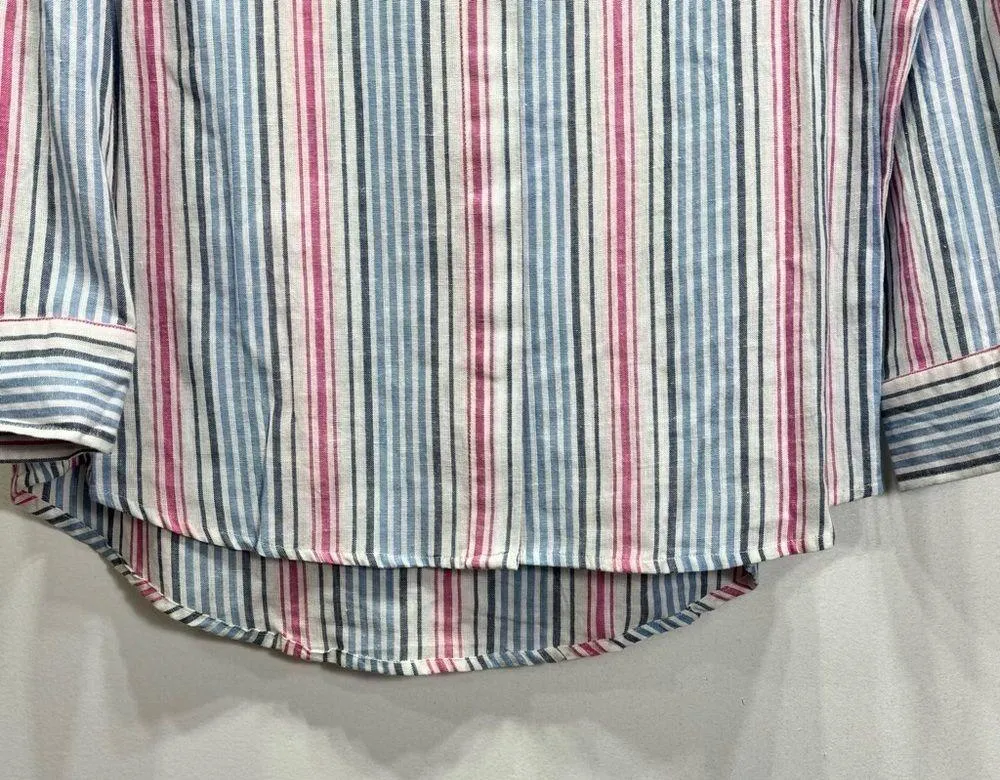 Keren Hart Lightweight Pink & Blue Striped Button Front Oxford Shirt Size XL - Image 11