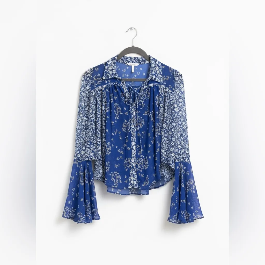 Free People SERENA PRINTED BLOUSE - BLUE COMBO - Image 4