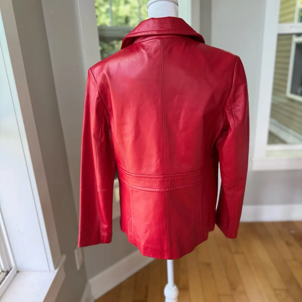 Vintage Studio Works Cherry Red Leather Jacket Coat Size Small - Image 3