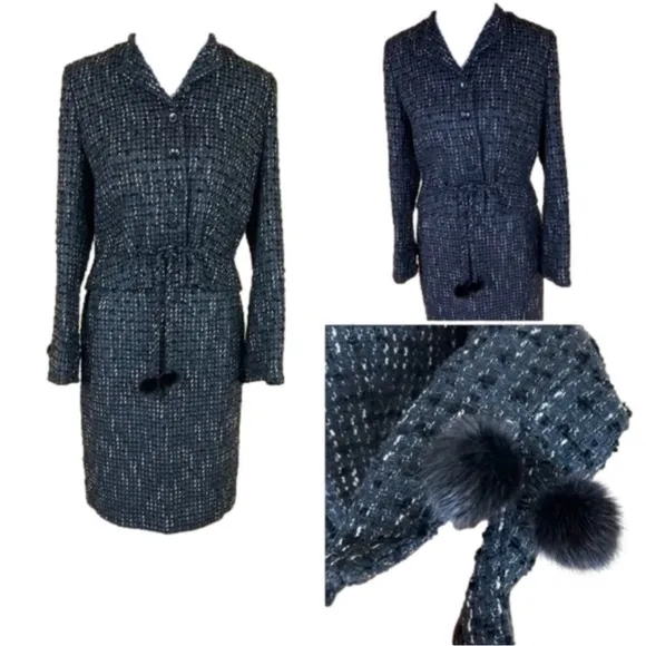 ESCADA Tweed and Mink Skirt Suit Black Size undefined - Image 2