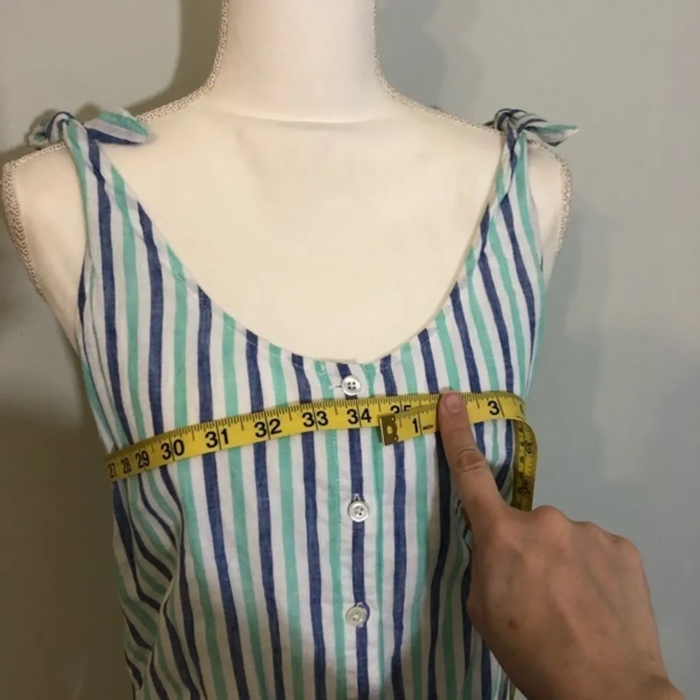 Hope Bay Romper Linen Mint Seafoam Capri Blue Stripe Sleeveless - Image 4