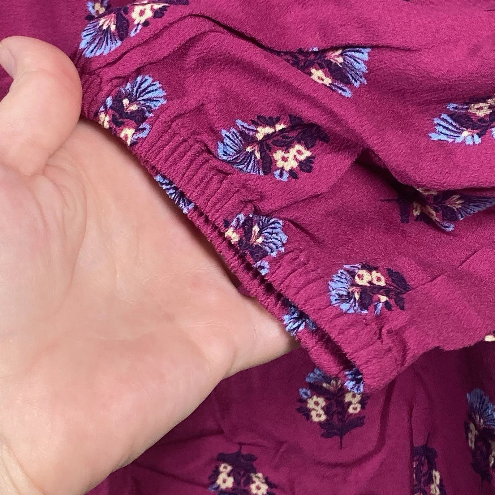 St John Bay Peasant Blouse Women's Size XLT Purple Floral Feather Design Boho - Image 4