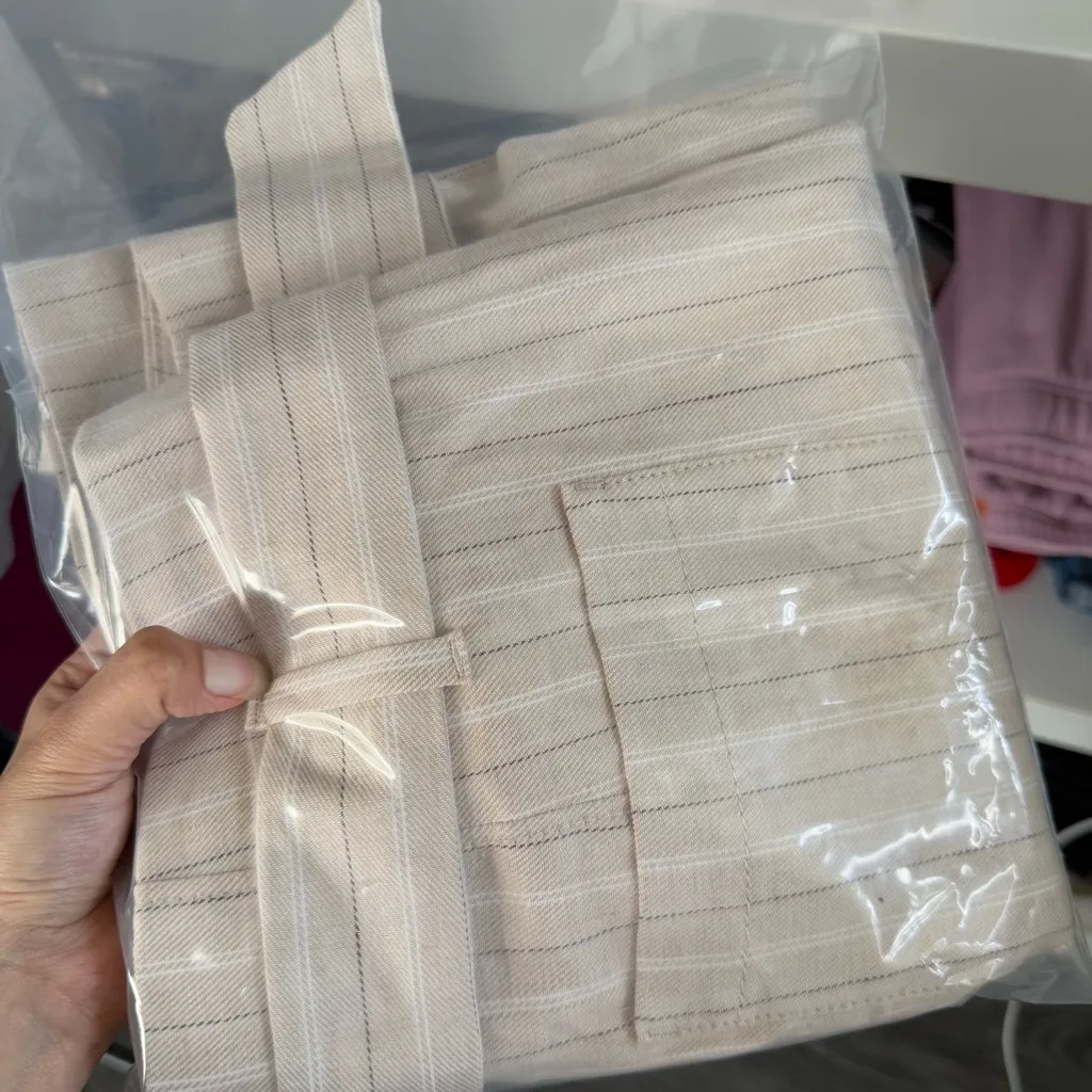 Banana Republic 10 Belted Shorts High Waist Stripe Linen Blend Minimal Tan Beige - Image 9