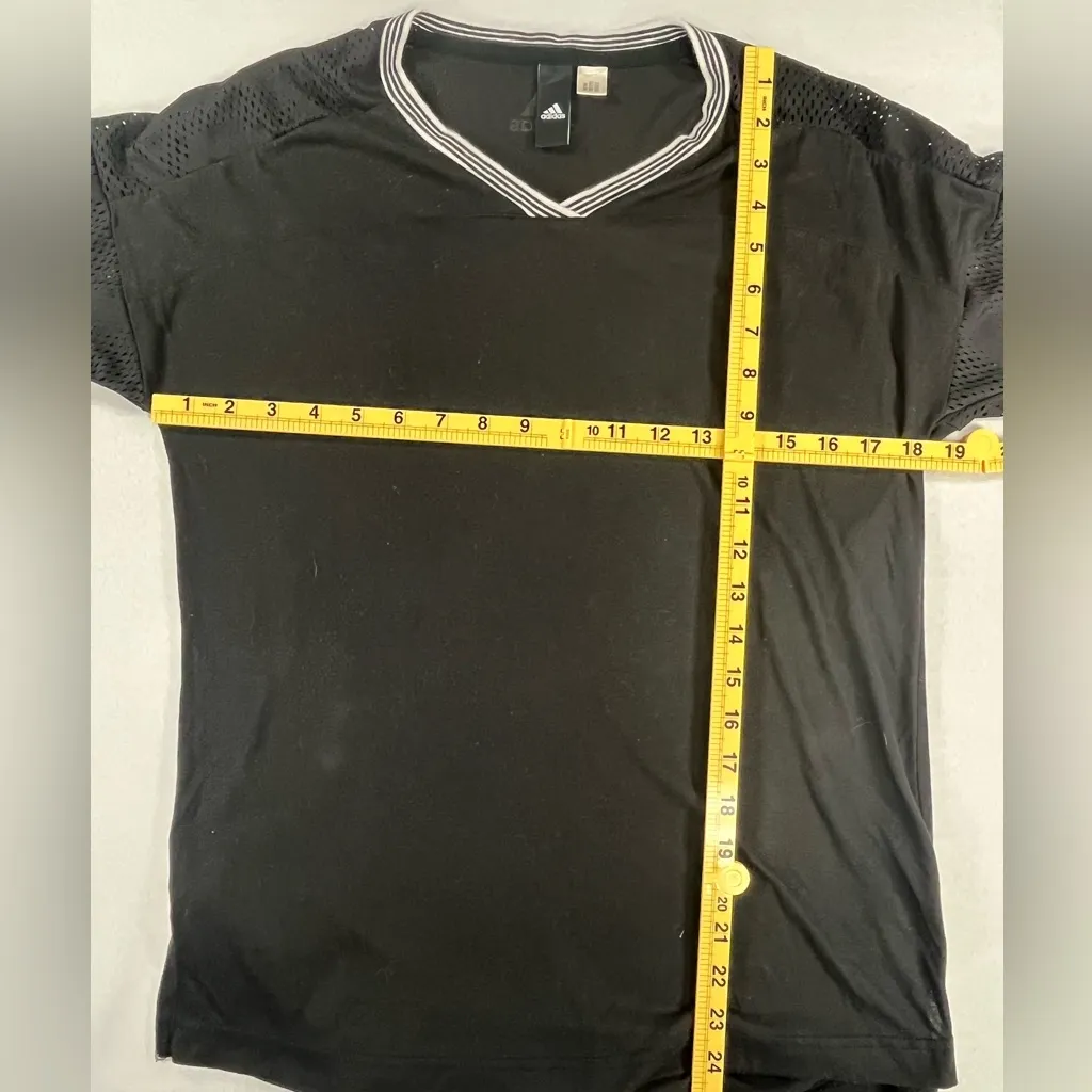 Adidas Performance Mesh Sleeve  V-Neck Women’s Sport Shirt Black w/White Stripes - Image 10