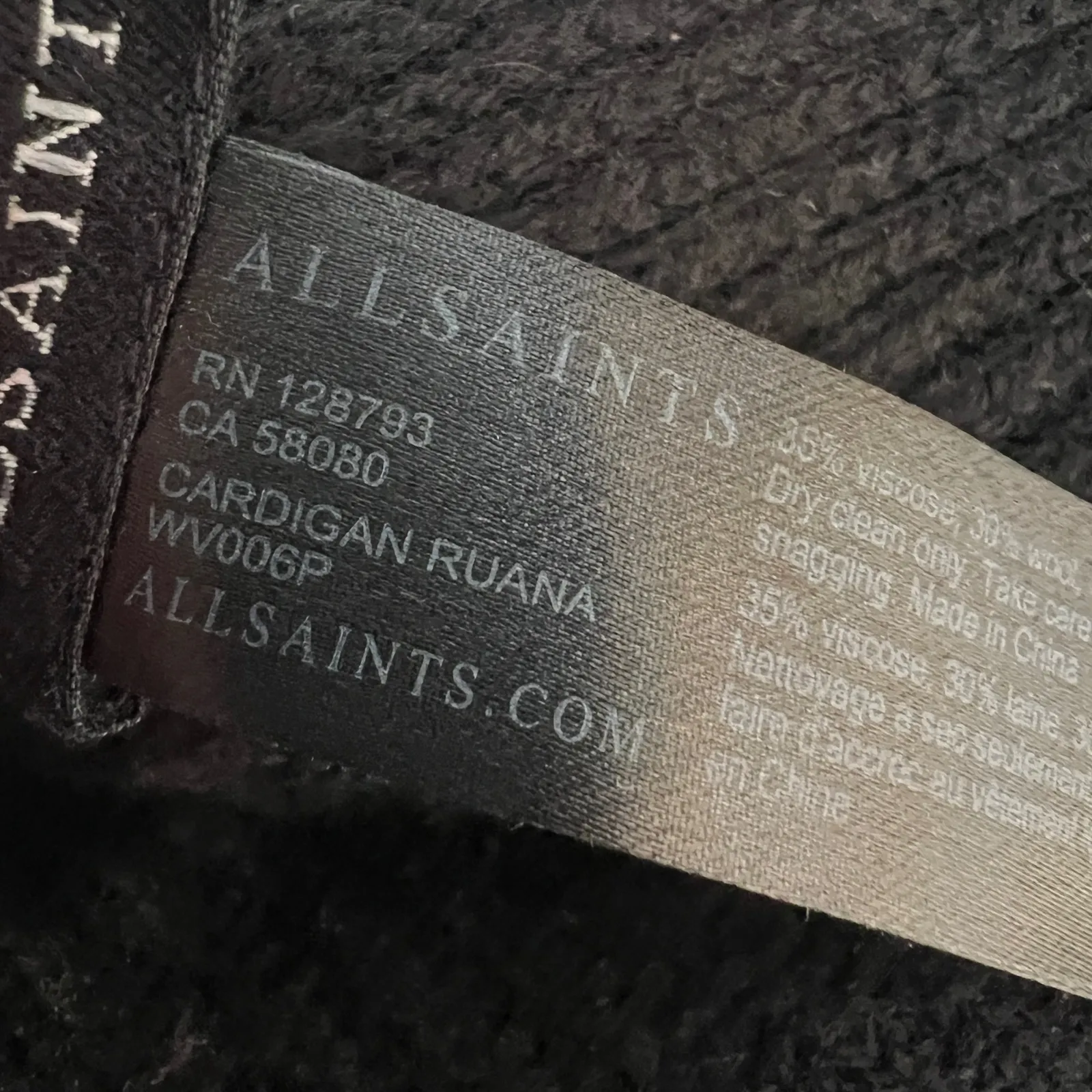 AllSaints Cardigan Ruana Black Wool Blend One Size Open Front Sweater Wrap - Image 6