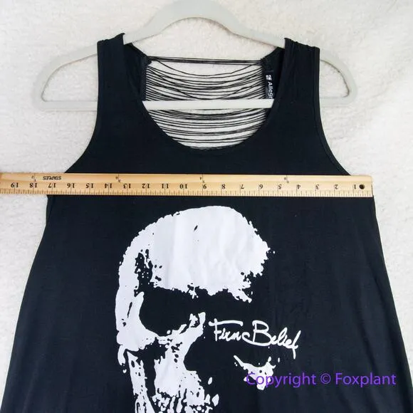 New! Allegra K Gothic Skull‎ Backless T-Shirt black, Hollow Tassel, size S - Image 7