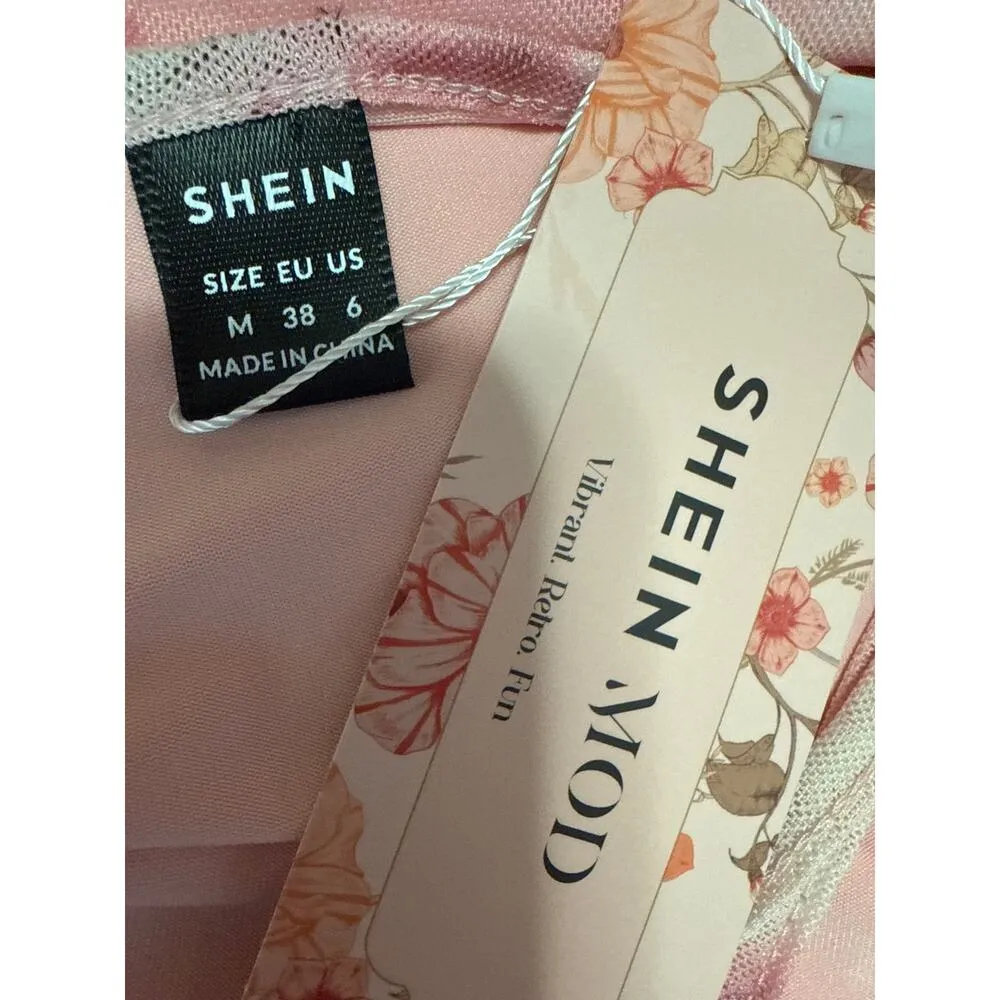 NEW Shein Pink Floral Ruched Sleeveless Cami Camisole Tank Midi Bodycon Dress M - Image 5