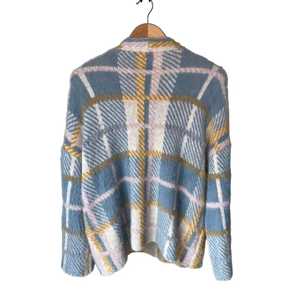 Rain + Rose Soft Textured Plaid Open Front Cardigan - Image 4