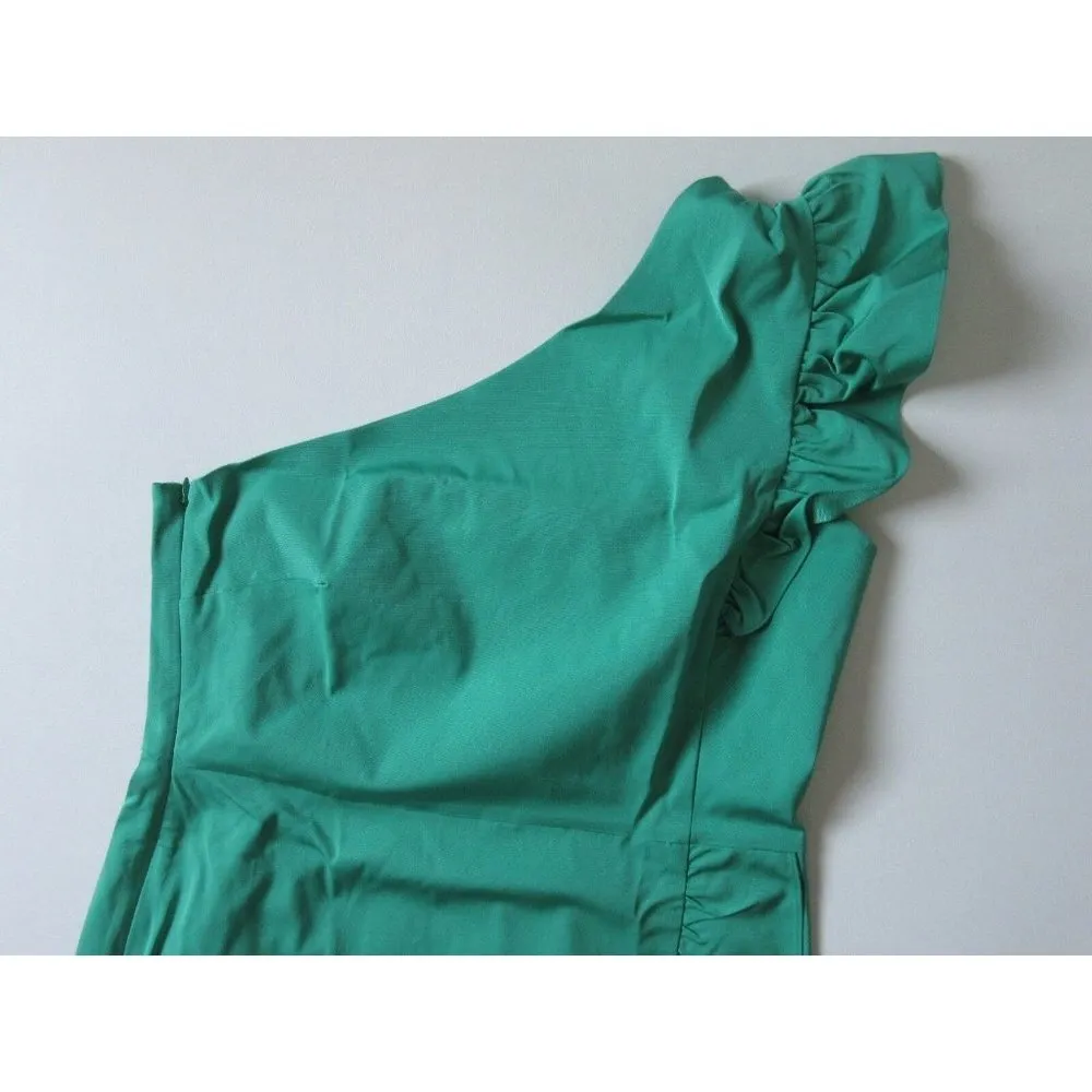 NWT J.Crew One Shoulder in Bright Kelly Green Stretch Twill Ruffle Dress 20 $168 - Image 4