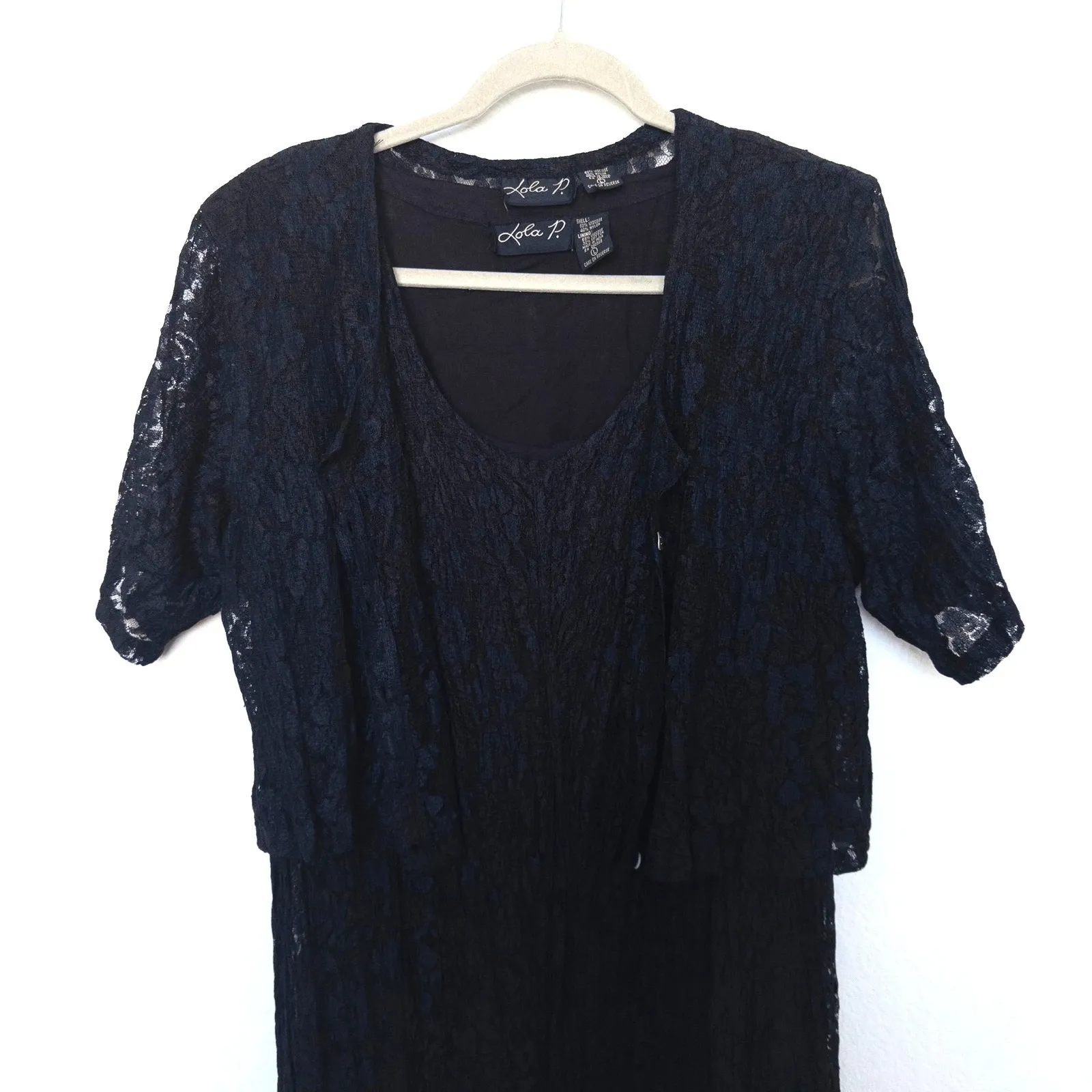 Vintage Lola P Womens Lace Dress Black L‎ Maxi Whimsigoth Size L - Image 4
