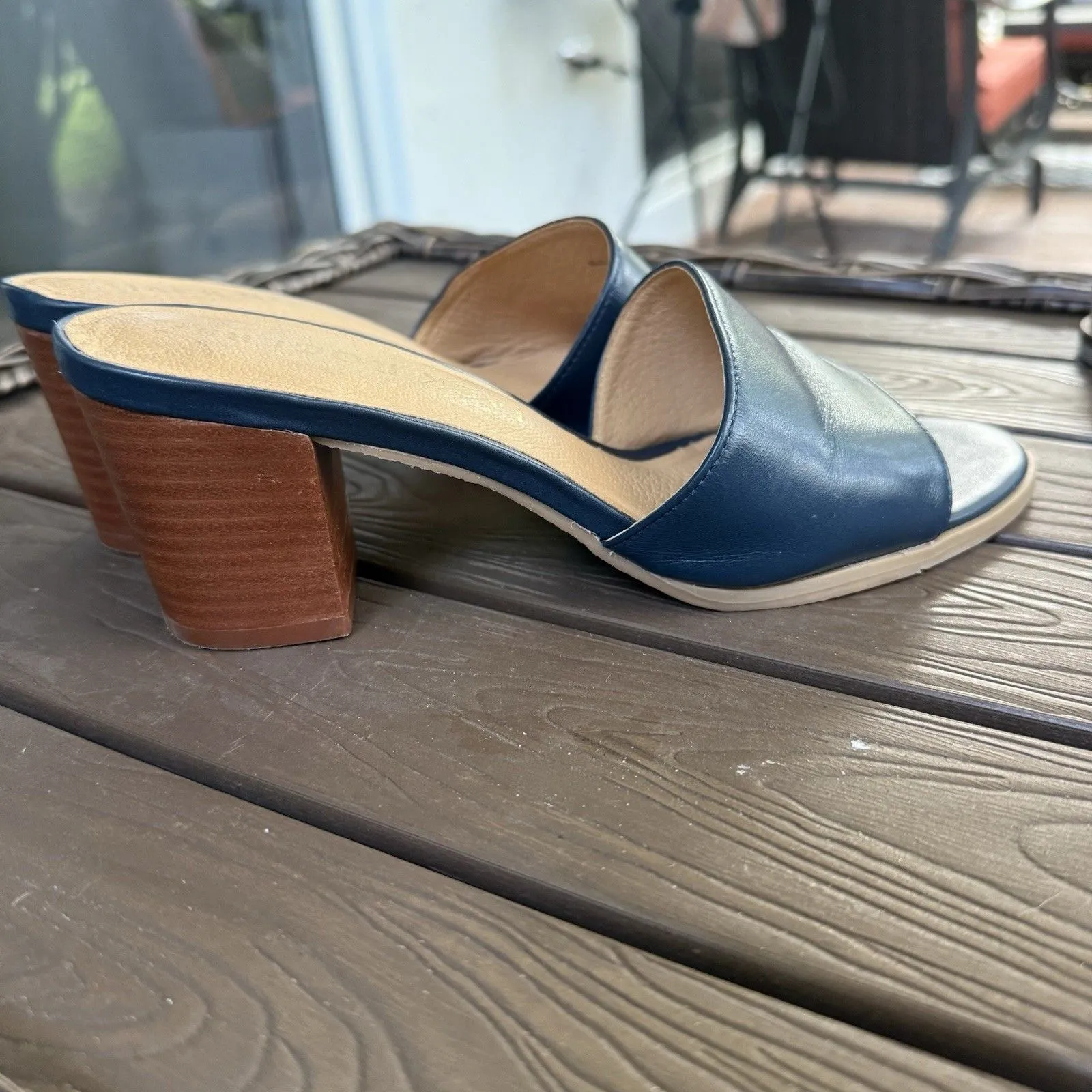 Jack Rogers Blue Leather Block Heel Mule Sandal 7 - Image 4