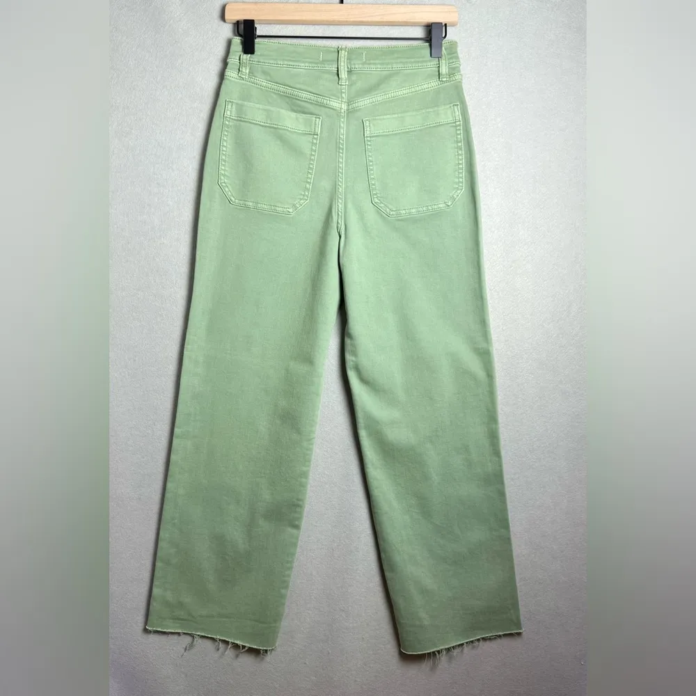 Eunina Women’s Dawn Super High Rise Wide Leg Crop in Green Olive size 27 - Image 2